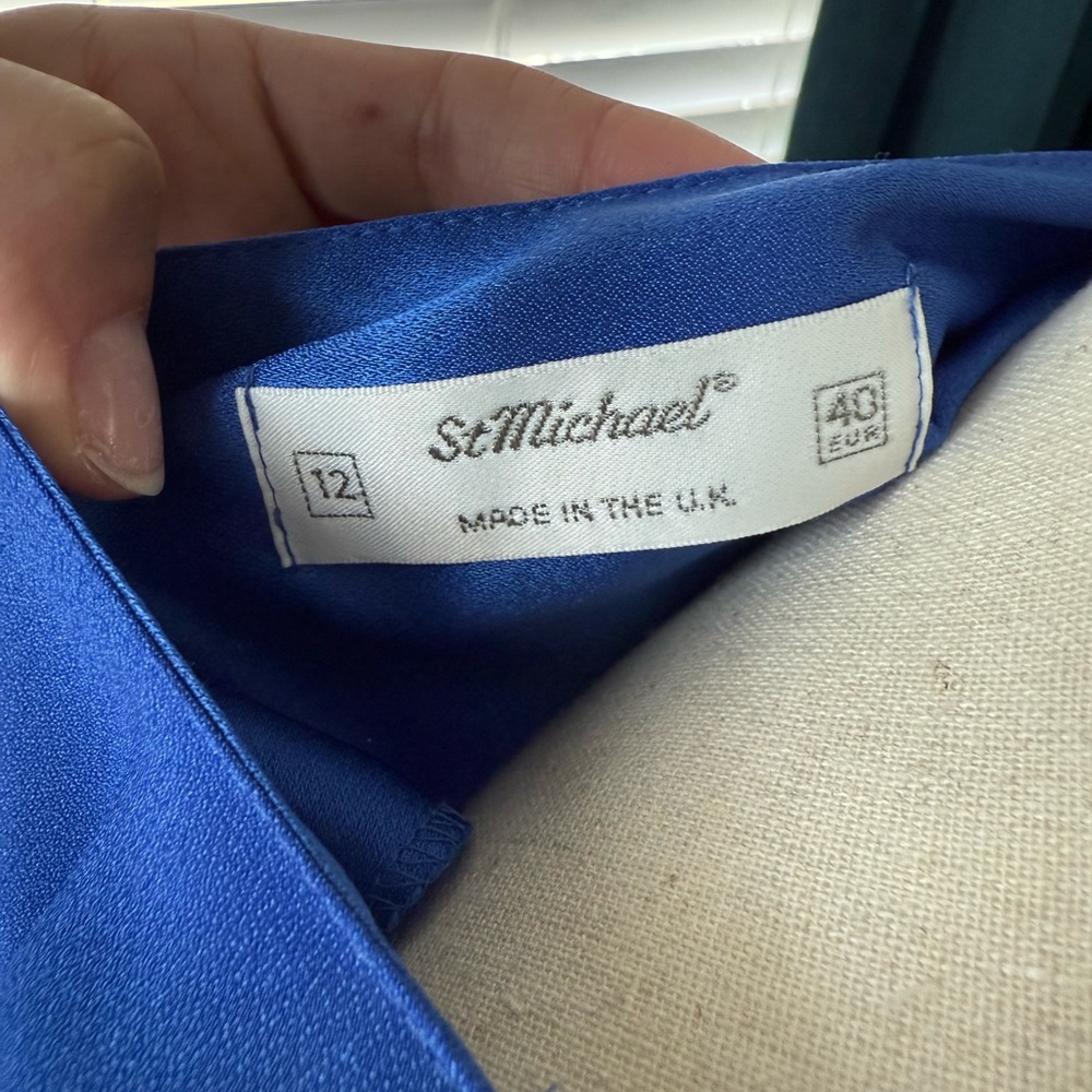 Vintage St Michael Blue Midi Dress with Gold Flower Buttons - Picture 7 of 10